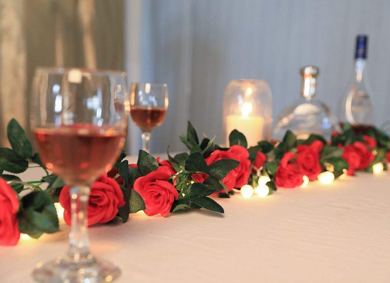 ZWYOQI 16 FT Fake Rose Vine Garland Artificial Flowers Plants Hanging Rose Ivy Home Hotel Office Wedding Party Garden DÃ©cor (Red/2PCS) - Image 5